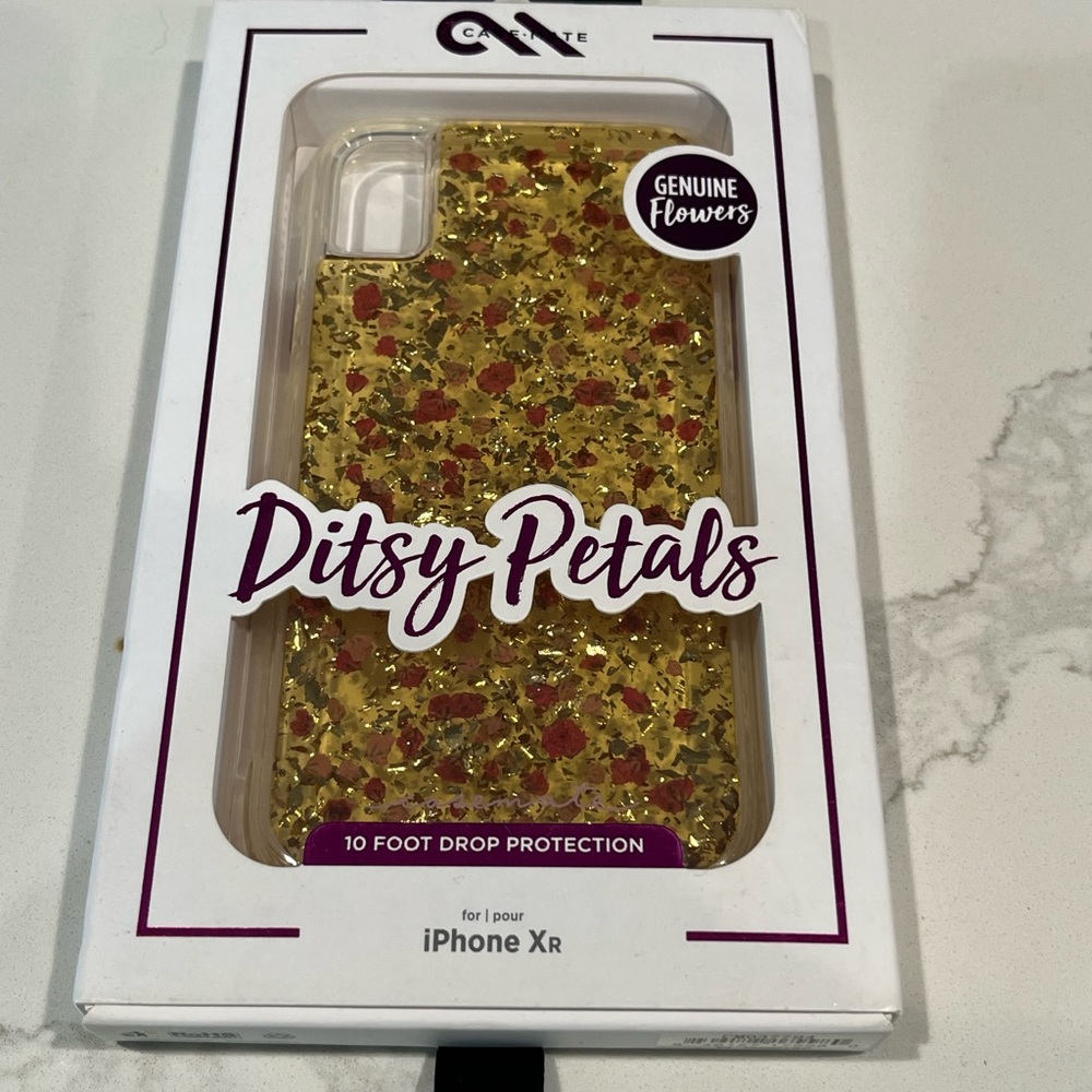 Ditsy Petals iPhone XR Case - Gold and Red Floral Design
